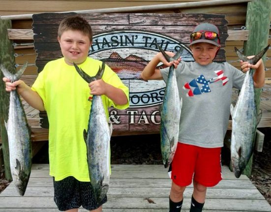 Landen and Brett with a hand full of 5lb + SPANISH, caught just off the beach at the reefs. Great Job Guys!